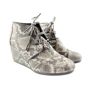 Toms Kala Desert Wedge Bootie Black Multi Faux Snake 9.5 Women's